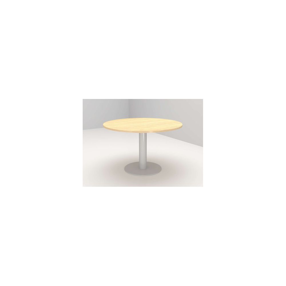 Table poly. ronde Ø120 cm coloris Chene fil / Pieds Tulipe - Gris Alu