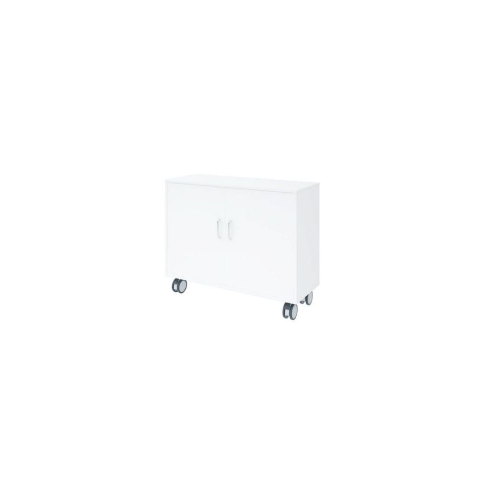 Meuble bas bois à roulettes L104xH90x40cm - 1Etagère + 2 portes BLANC