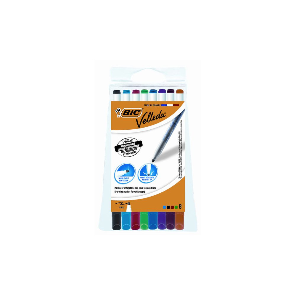 Marqueur effaç. BIC VELLEDA 1721 - Ogive fine 1.5mm - 8 COUL