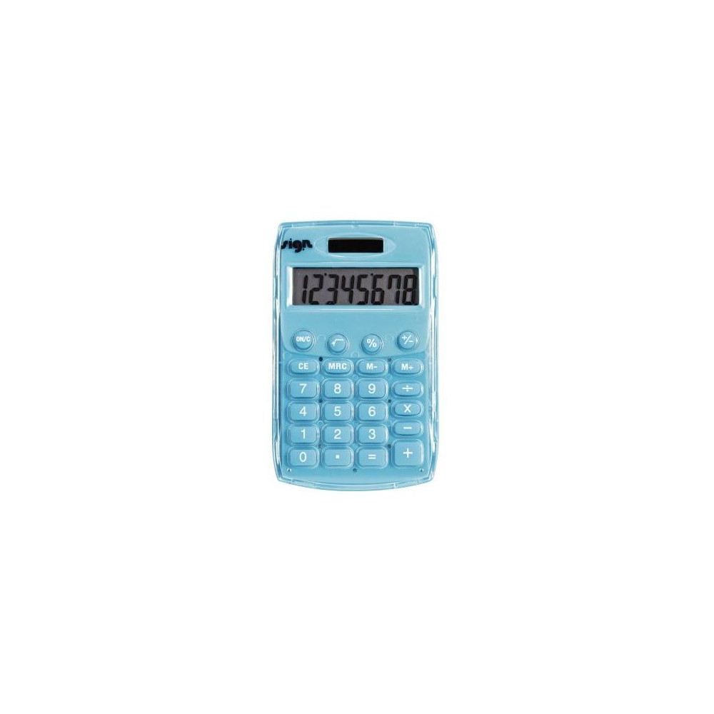 Calculatrice de poche 08 chif. SIGN - 7 X 12cm - SOL./PILE BLEUE ** Calculatrice de poche 08 chif. SIGN - 7 X 12cm - SOL./PILE BLEUE **