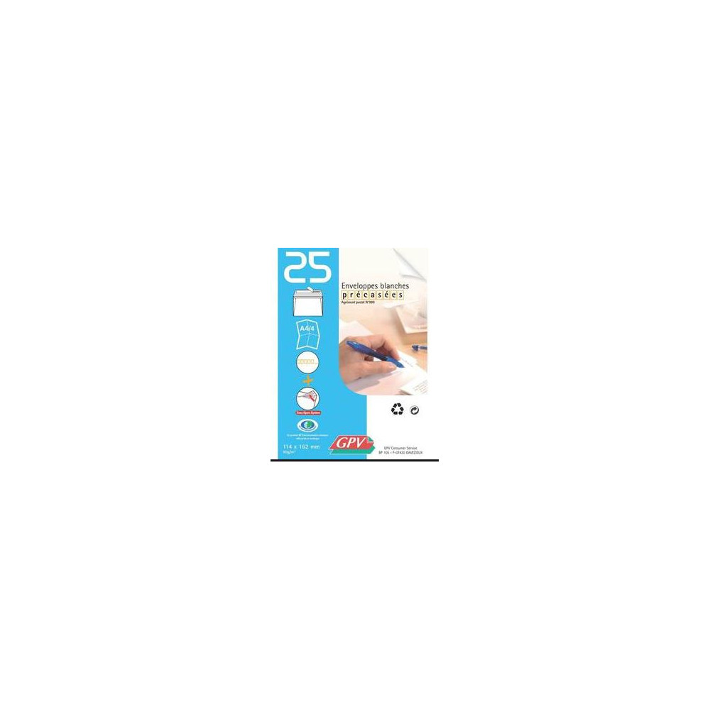 Enveloppe 114x162mm - 90g - Pré-casées - GPV N°6458 (x25)