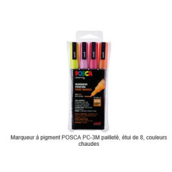 Marqueur gouache POSCA Ogive 1.3mm - 4 coul. Chaudes pailletés **