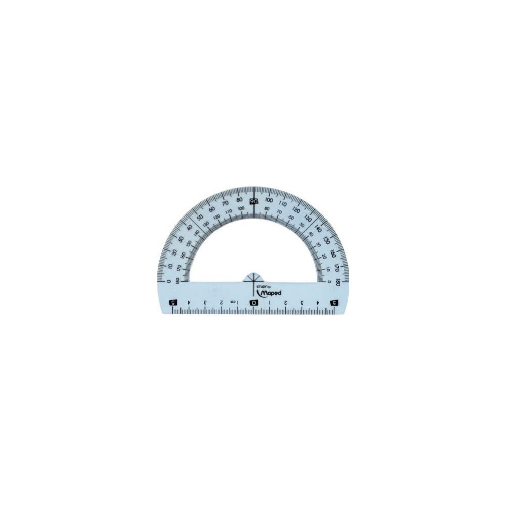 Rapporteur plastique incassable - Demi-cercle 180° - Diam 12 cm 