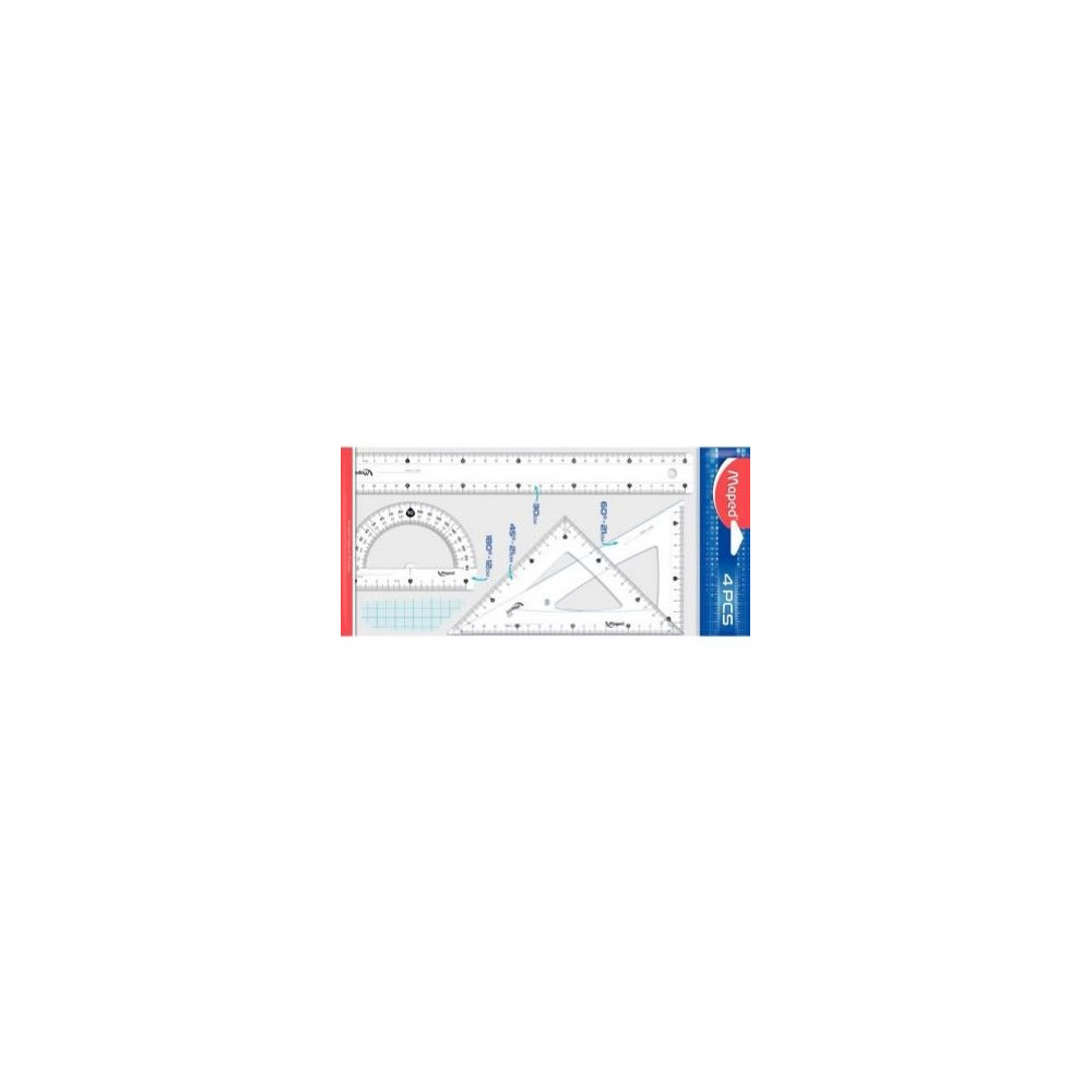 Kit Géométrie MAPED (1 Règle 30cm + 2 Equer 60°/45° + Rapporteur) **