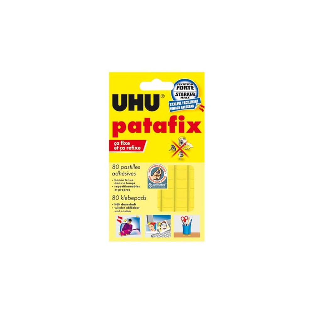 Pate adhésive UHU PATAFIX - Carte de 80 pastilles JAUNES Pate adhésive UHU PATAFIX - Carte de 80 pastilles JAUNES