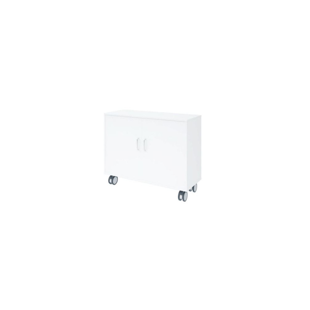 Meuble bas bois à roulettes L104xH90x40cm - 1Etagère + 2 portes GRIS