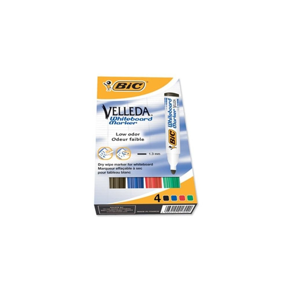 Marqueur effaç. BIC VELLEDA 1701 Recyclé  Ogive 1.8mm  4 COULEURS