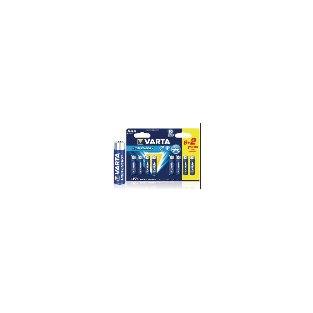 Pile LR03 VARTA Alcaline  High Energy AAA (par 6 + 2 gratuites) // Pile LR03 VARTA Alcaline  High Energy AAA (par 6 + 2 gratuites) //