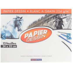 Papier dessin - 24x32cm - 224g - 12 feuilles - BLANC