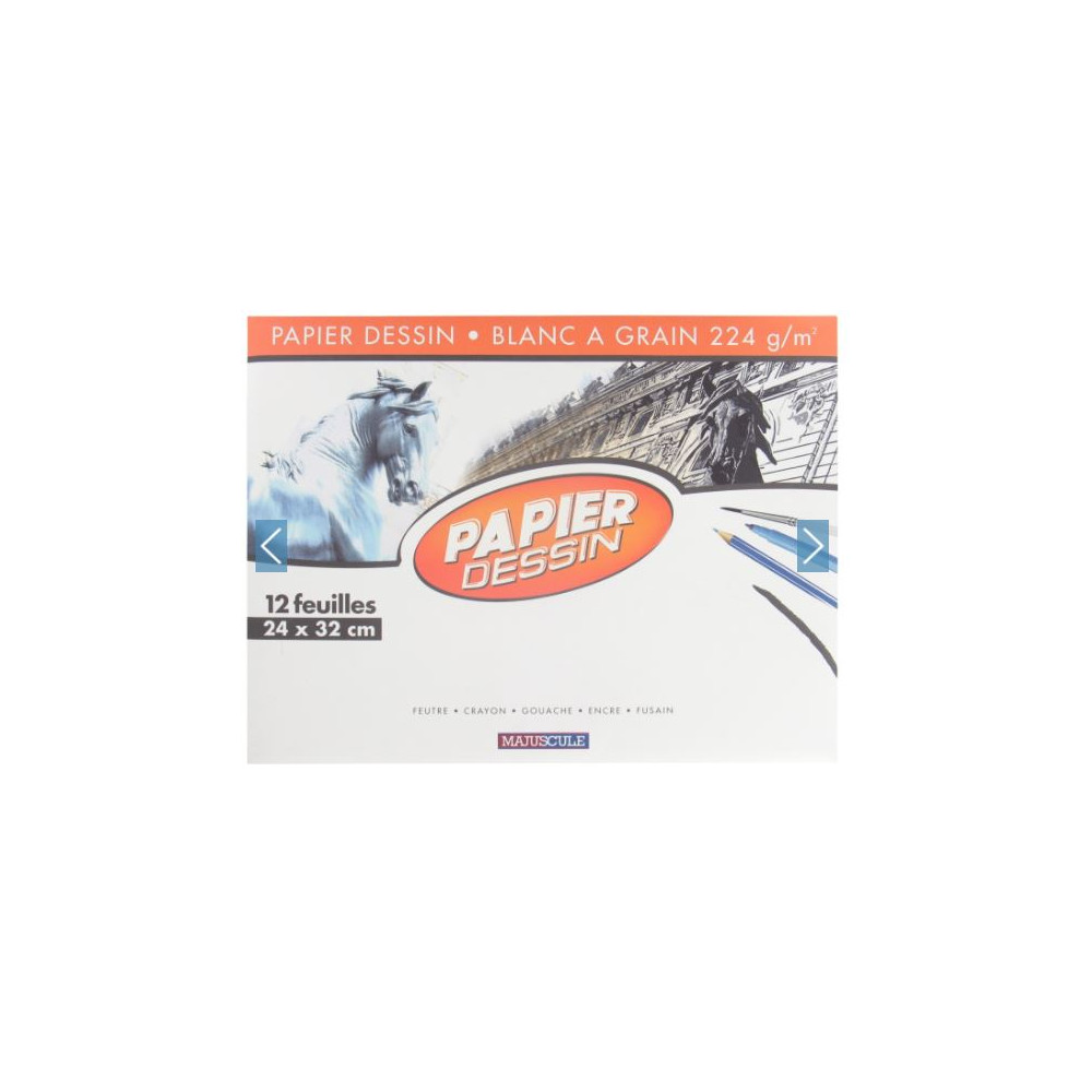 Papier dessin - 24x32cm - 224g - 12 feuilles - BLANC