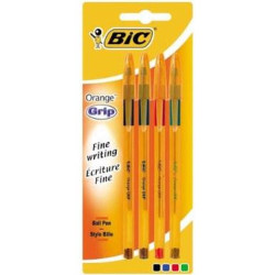 Stylo Bille BIC ORANGE Grip - 1mm - C. ASS. ( x4)  (Blister) - Z