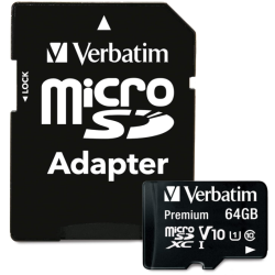 Carte mémoire MicroSDXC  64Go - Classe 10 - VERBATIM - + adaptateur