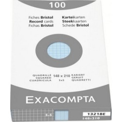 Fiches Bristol - A5 - 205g - 5x5 - 100f - EXACOMPTA - BLEU - Z