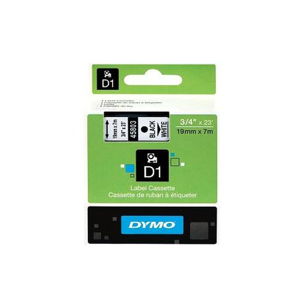 Ruban DYMO D1 - 19mm Noir/Blanc pour titreuse - 45803 (7 m) //