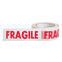 Adhesif Blanc imprimé FRAGILE 50mm x 66m - Polypropylène 50µ //