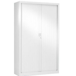 Armoire haute à rideaux - L120xH198xP45cm - Métal G-Alu  / PVC Blanc 