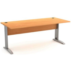 Bureau piètement "L" en métal - L180 x 80 - Alu Chêne Clair + VDF