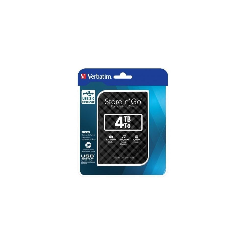 Disque dur externe 2.5" USB 3.0 4To VERBATIM Black Grid - Z